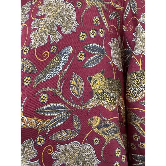 J. Crew Silk Button-Up Shirt in Botanical Cheetah Print Blouse Maroon Red Size 8 - Picture 7 of 12